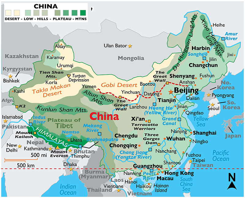 Physical Map Of China